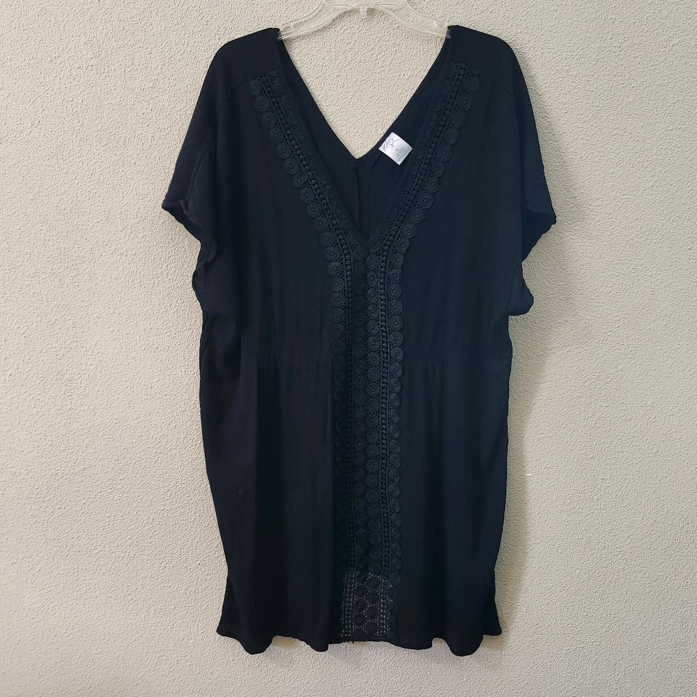 Black Gauzy V-neck Swimsuit Cover-Up Size XL